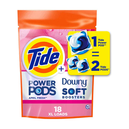 Tide Power PODs + Downy Laundry Detergent Pods, 18 Count, Soft Boosters + April Fresh