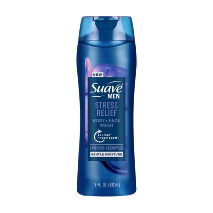 Suave Men Stress Relief Body + Face Wash, 18 oz