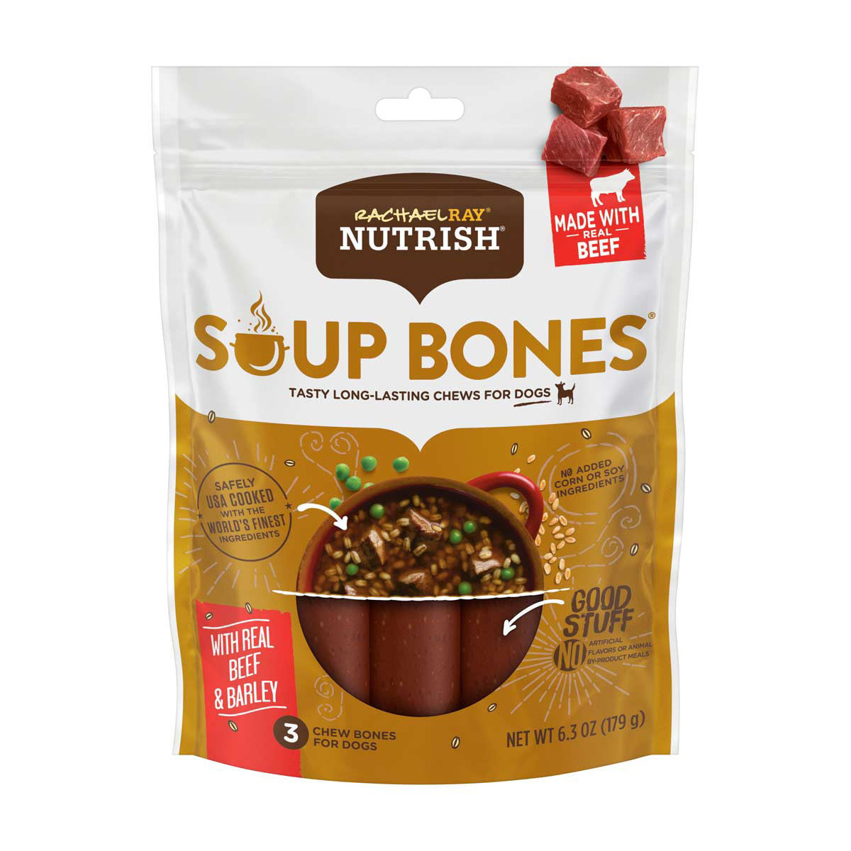 Rachael Ray Nutrish Soup Bones with Real Beef & Barley, 6.3 oz - 3 ct