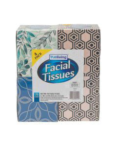 True Living Facial Tissues, 4 Cubes, 75 Tissues Per Box