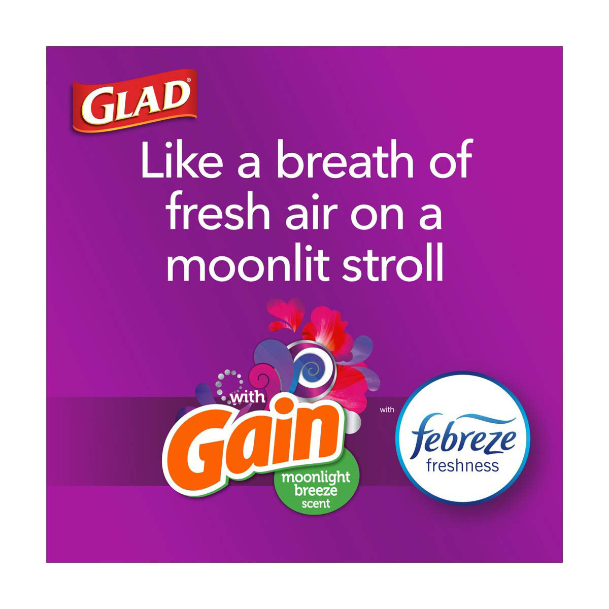 Glad 13 Gallon Tall Kitchen Quick-Tie Trash Bags - Gain Moonlight Breeze with Febreze, 70 ct