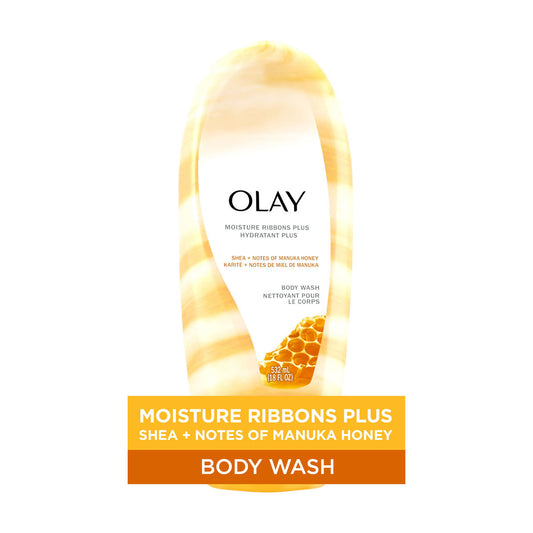 Olay Moisture Ribbons Plus Body Wash, Shea + Manuka Honey, 18 fl oz