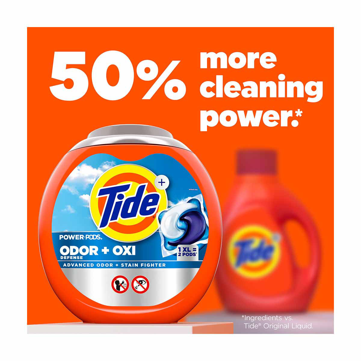 Tide Odor Defense + Oxi Laundry Detergent Pacs, Original Scent, 106 Count, Advanced Odor + Stain Fighter