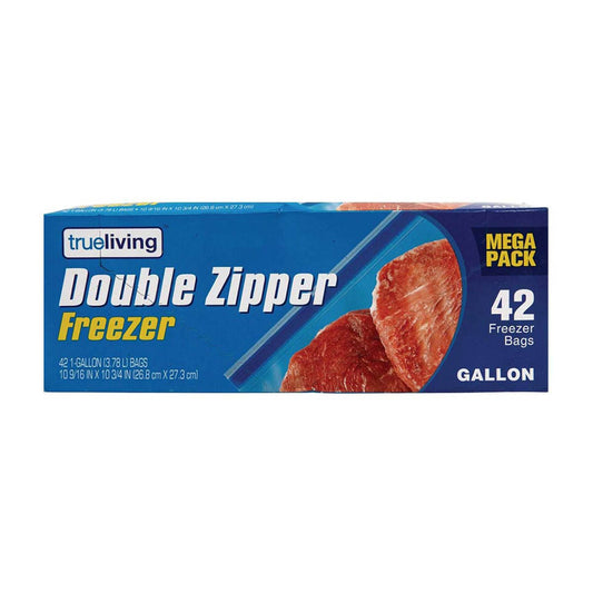 True Living Double Zipper Gallon Freezer Bag Value Pack, 42 ct