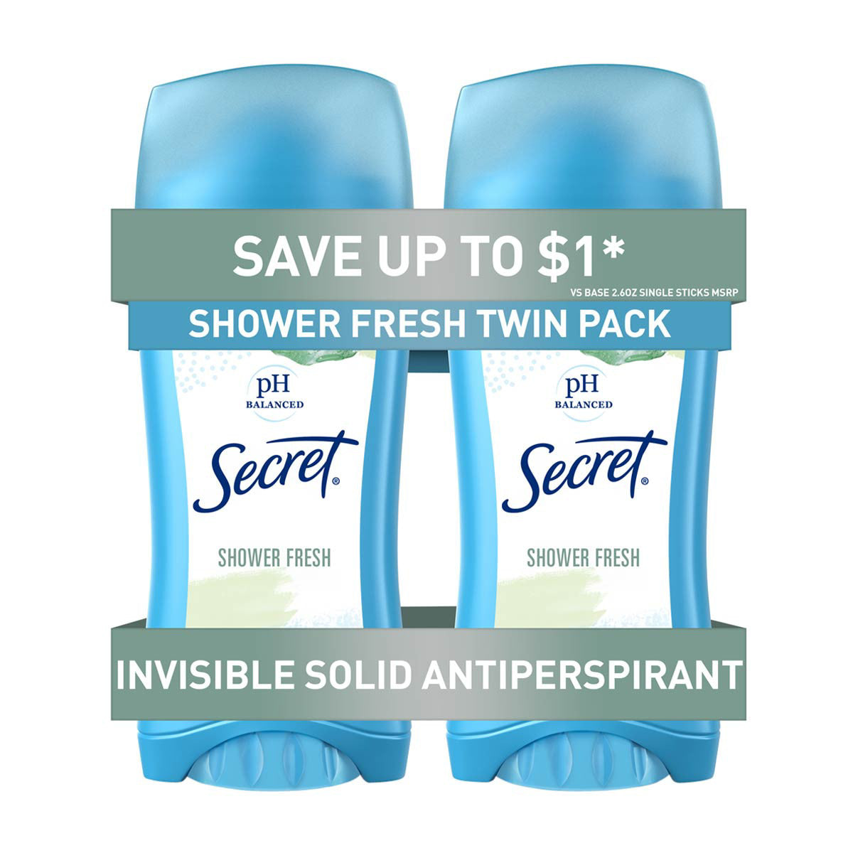 Secret Invisible Solid Antiperspirant and Deodorant, Shower Fresh, 2.6 oz each, 2 ct