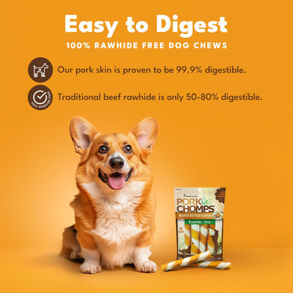Pork Chomps Roasted Pork Skin Dog Chews, 6-inch Twists, 15 Count
