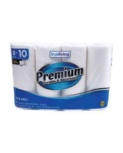 True Living Premium Durable & Absorbent Paper Towel, 8 Rolls