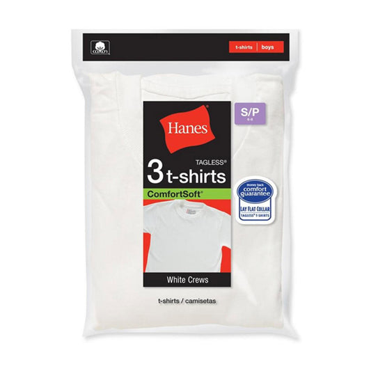 Hanes Boy's Tagless White Crew Neck T-Shirts, Medium, 3 pk