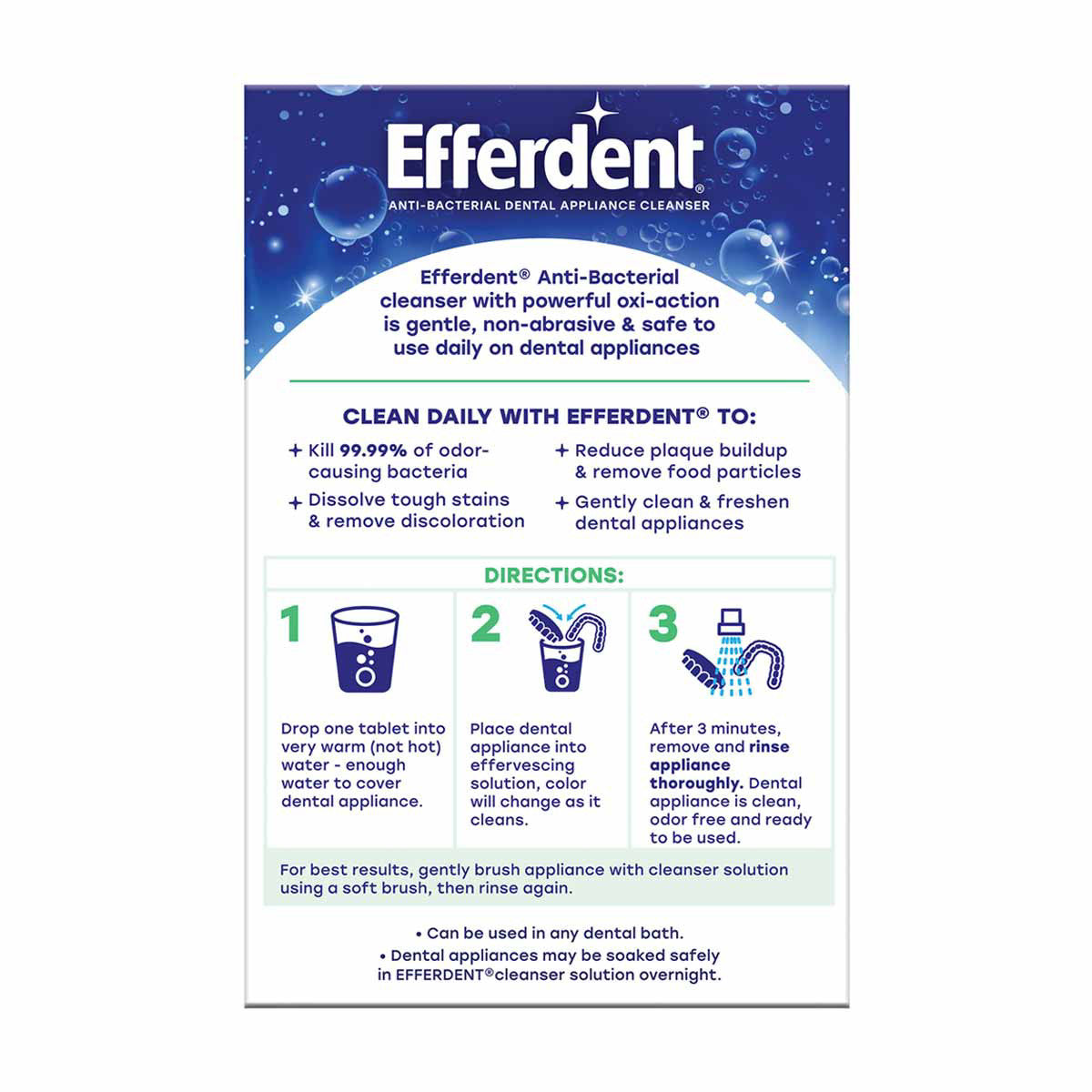 Efferdent Denture & Retainer Cleanser Tablets, Fresh & Clean, Minty Fresh, 90 Tablets