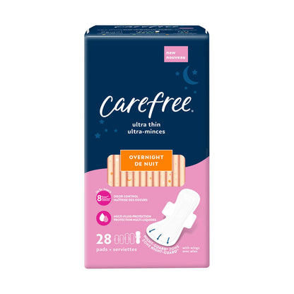 Carefree Ultra Thin Pads, Overnight Pads With Wings, 28 ct
