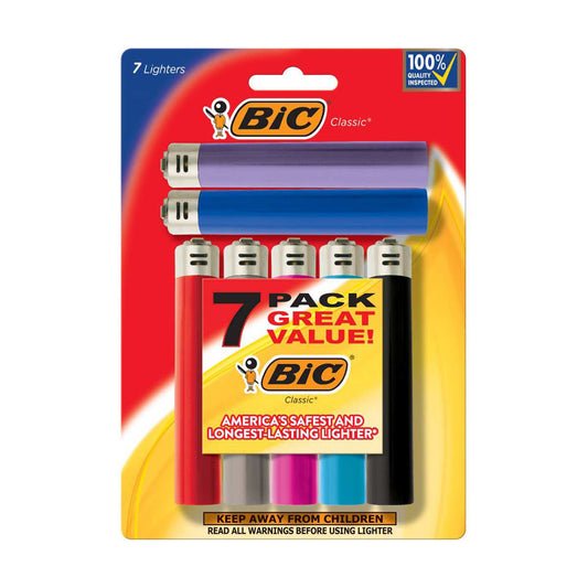 BIC Classic Lighters, Pocket Style, Assorted Colors, 7 ct