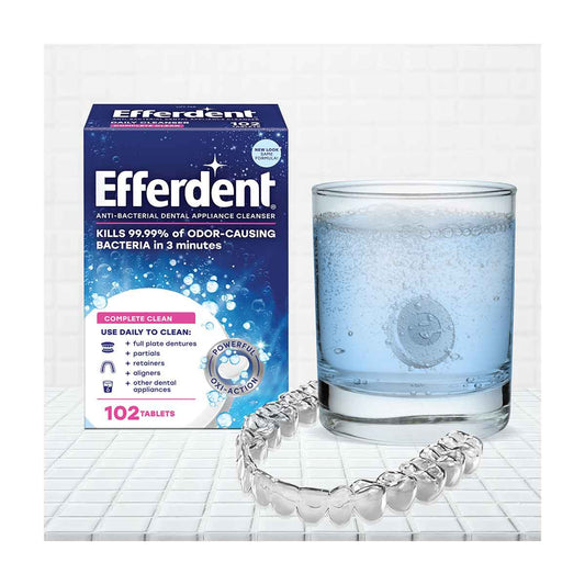 Efferdent Retainer Cleaning Tablets, Denture Cleanser Tablets for Dental Appliances, Complete Clean, 102 Tablets