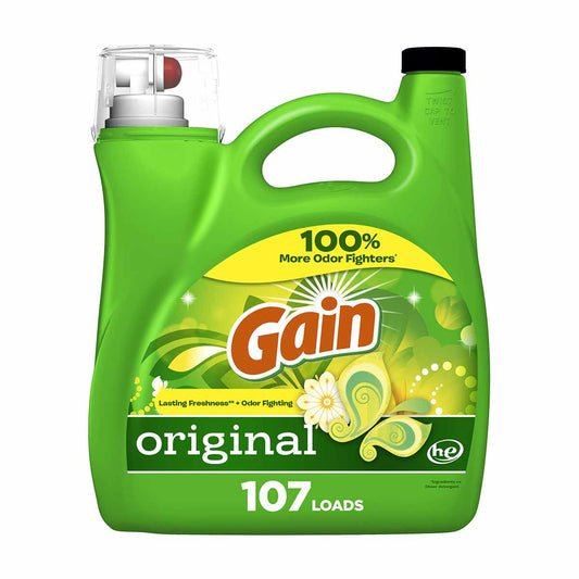 Gain Liquid Laundry Detergent, Original Scent, 154 fl oz, 107 loads, Freshness + Odor Fighting, Laundry Detergent Liquid Soap, HE compatible