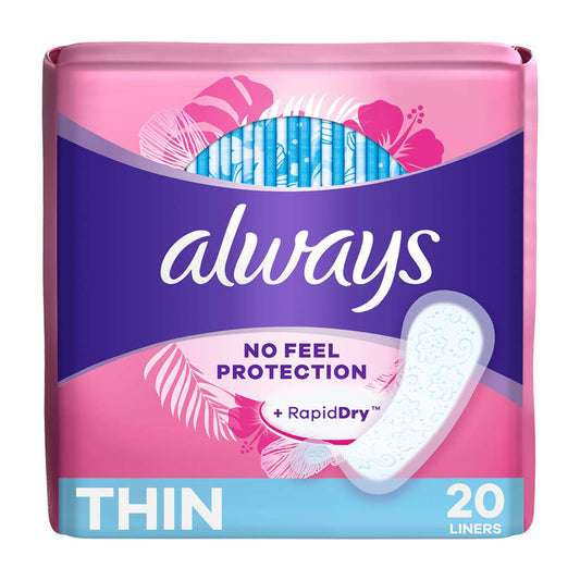 Always Thin No Feel Protection Daily Liners, Thin, 20 ct