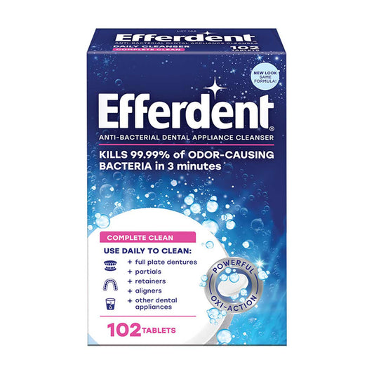 Efferdent Retainer Cleaning Tablets, Denture Cleanser Tablets for Dental Appliances, Complete Clean, 102 Tablets