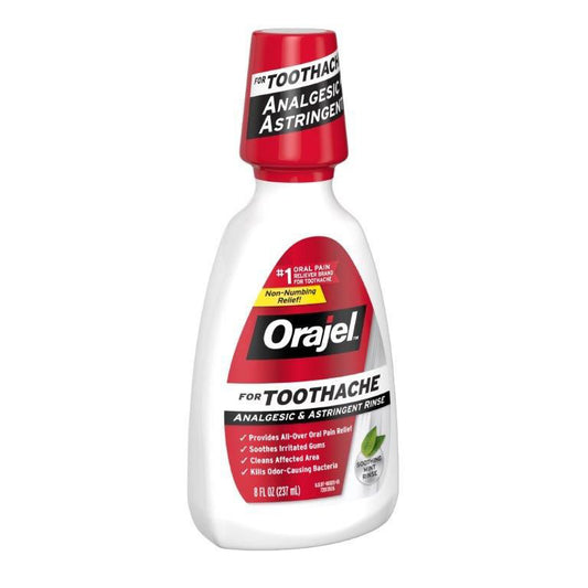 Orajel 2X Medicated Toothache Rinse, Soothing Mint, 8 fl oz