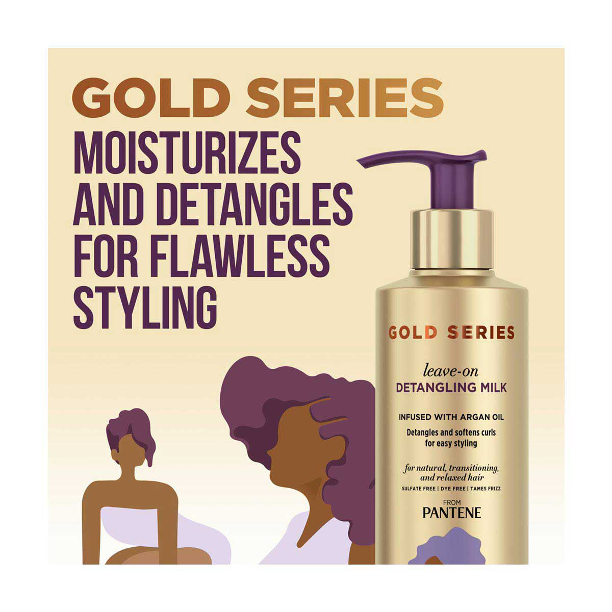 Pantene Gold Series Leave-On Detangling Milk, Infused with Argan Oil, 7.6 fl oz