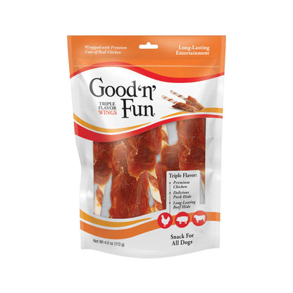 Good ’n’ Fun Triple Flavor Wings Rawhide Chews for Dogs, 4 oz