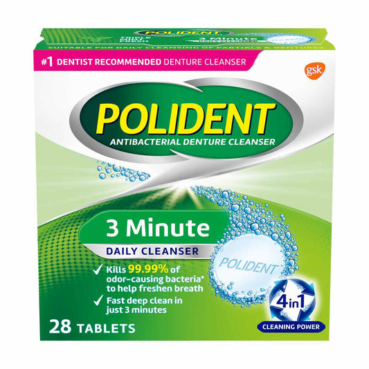 Polident 3 Minute Denture Cleanser Tablets, 28 ct