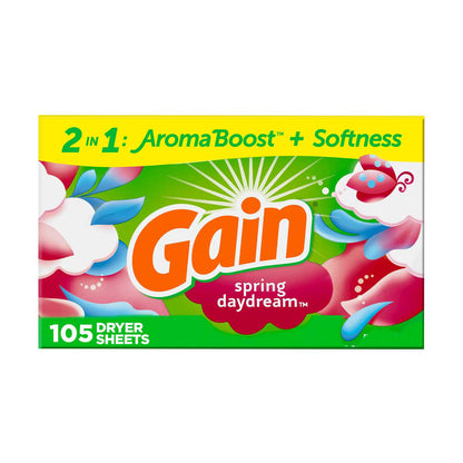 Gain dryer sheets, 105 Count, Original Scent Laundry Fabric Softener Sheets with 2-in-1 Aromaboost Plus Softness