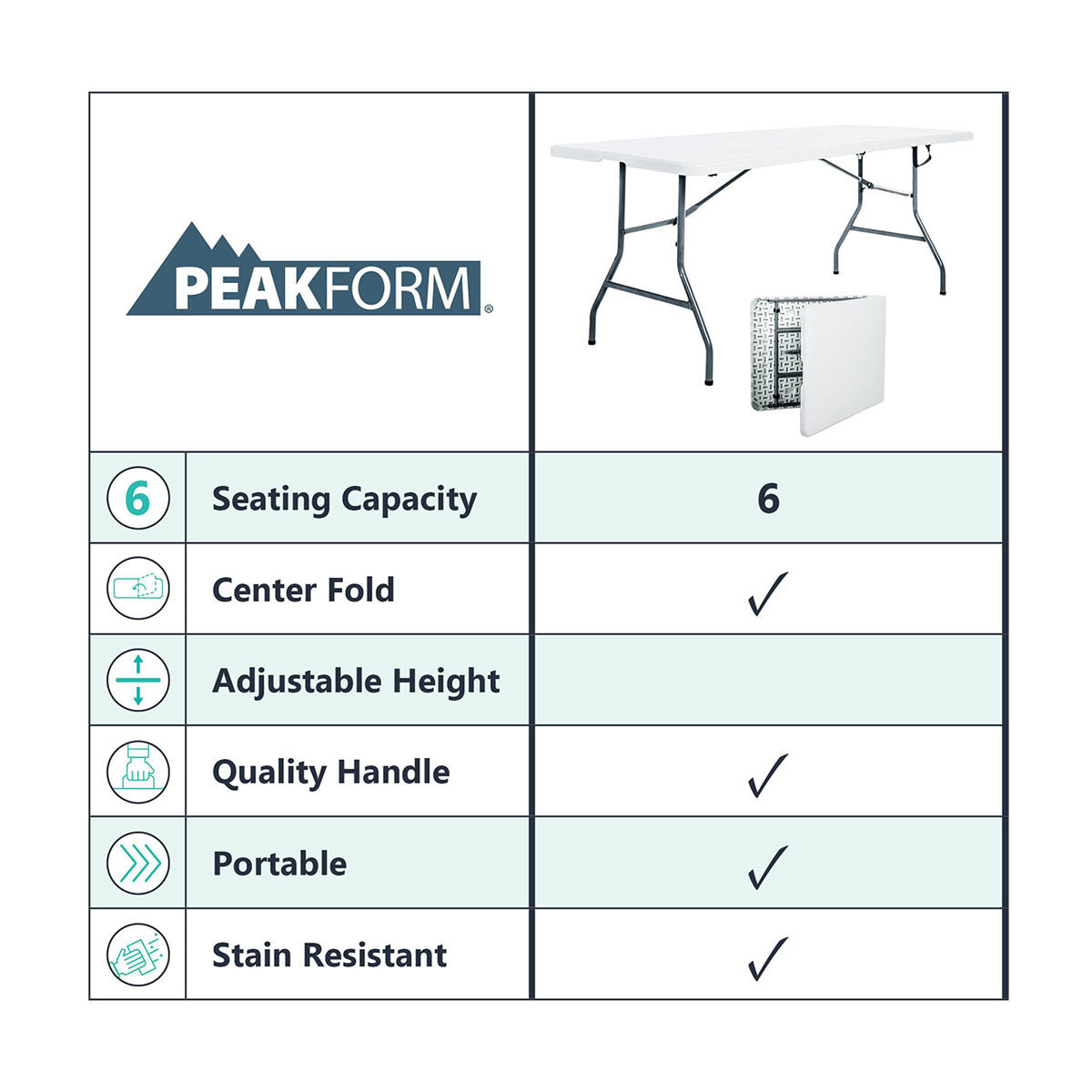 Peakform Center Fold Table, 6 ft