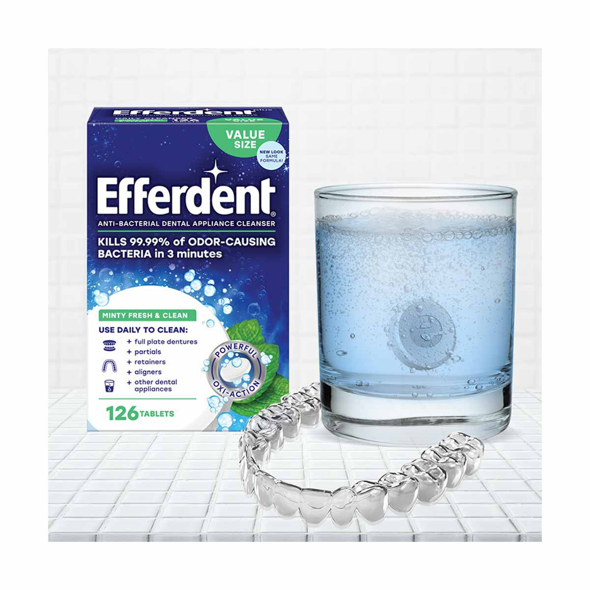 Efferdent Denture & Retainer Cleanser Tablets, Fresh & Clean, Minty Fresh, 90 Tablets