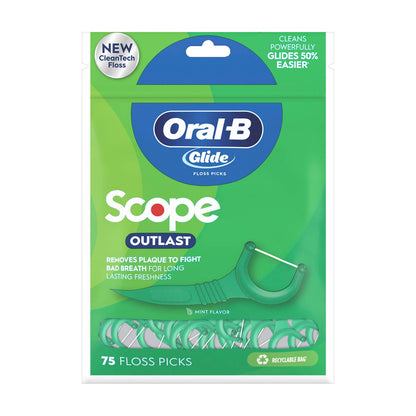 Oral-B Glide Mint Dental Floss Picks with Long Lasting Scope Flavor, 75 Picks