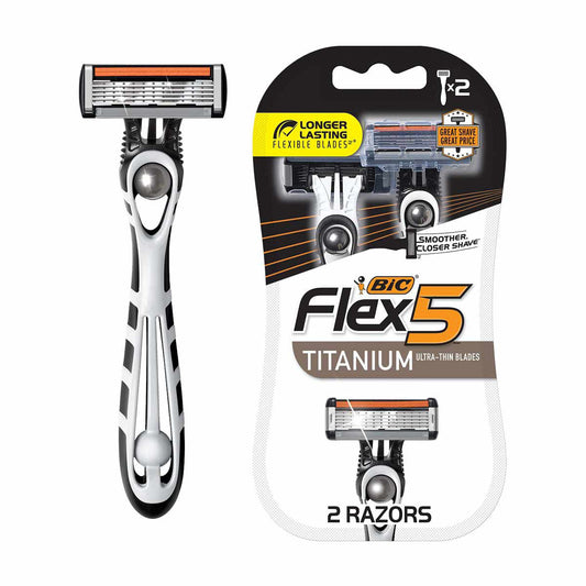 BIC Flex 5 Disposable Razors for Men, Long-Blade Razors For a Smooth and Comfortable Shave, Shaving Razors, 2 Count