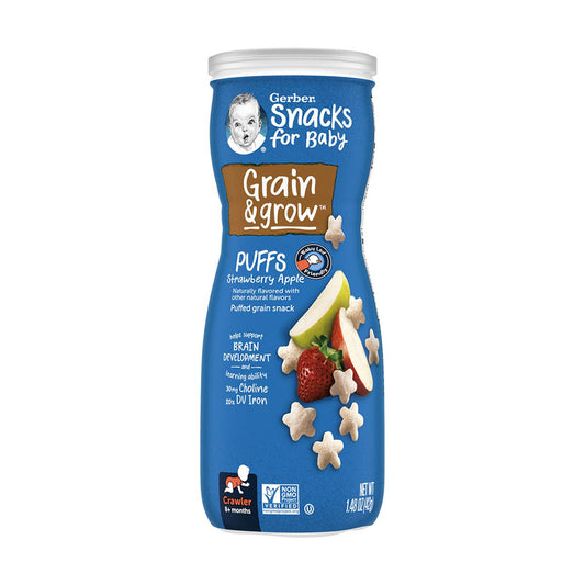 Gerber Snacks for Baby Grain & Grow Puffs, Strawberry Apple, 1.48 oz Canister, 1 ct