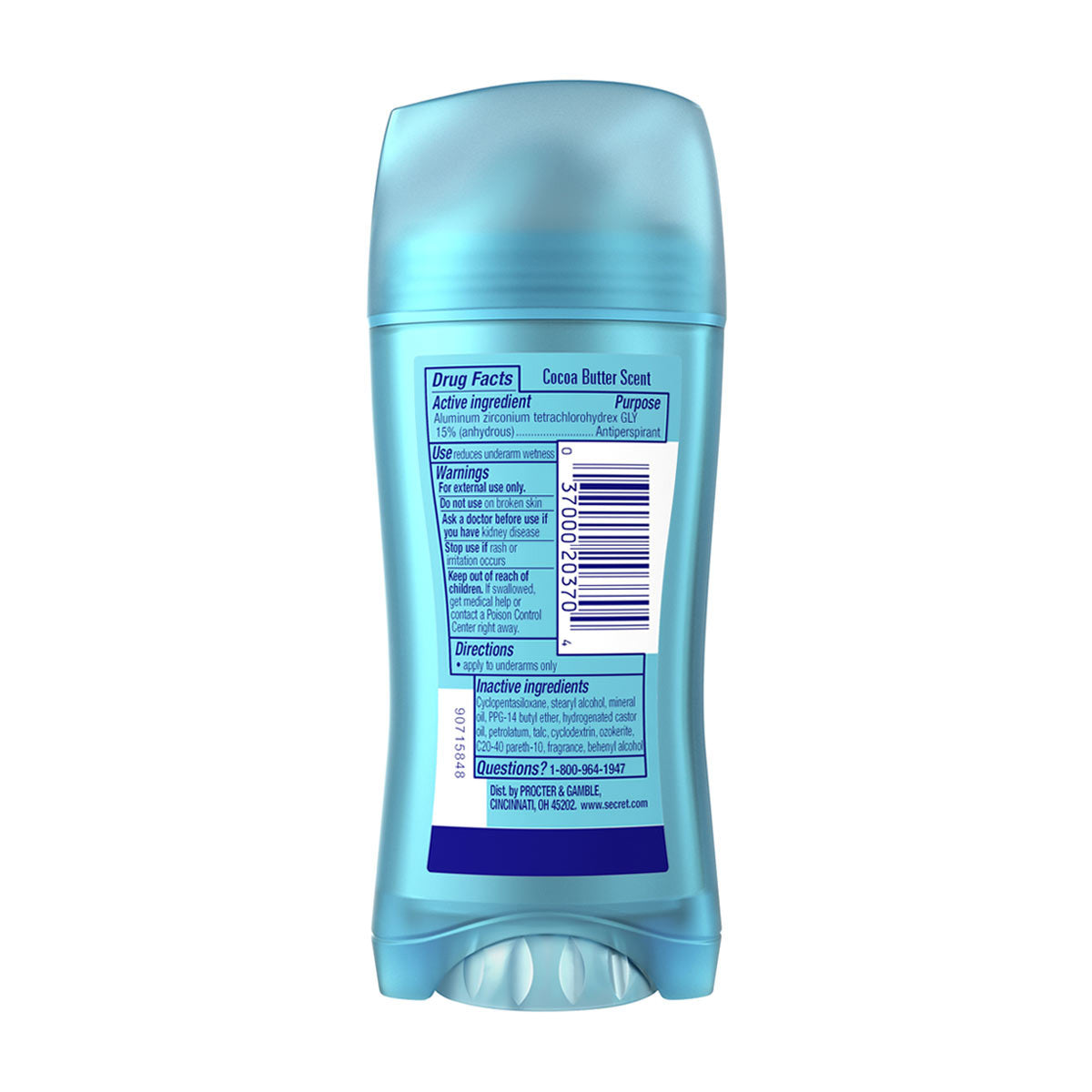 Secret 48 HR Invisible Solid Antiperspirant Deodorant, Cocoa Butter, 2.6 oz