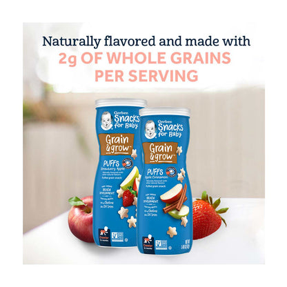 Gerber Snacks for Baby Grain & Grow Puffs, Strawberry Apple, 1.48 oz Canister, 1 ct