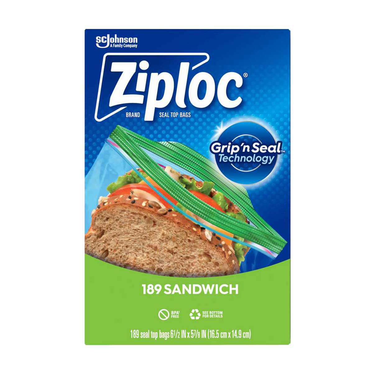 Ziploc Brand Sandwich Bags, with Grip 'n Seal Technology, 189 Count