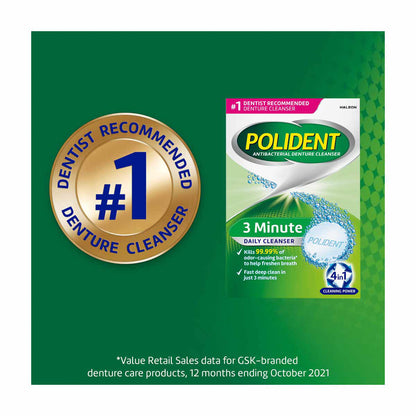 Polident 3 Minute Denture Cleanser Tablets, 28 ct