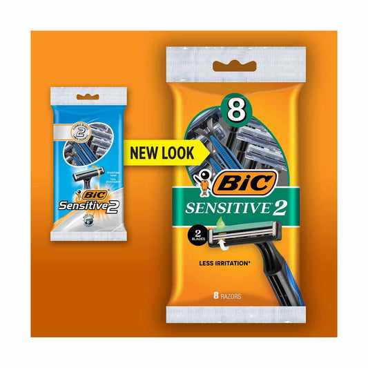 BIC Sensitive 2 Disposable Razors for Men, 8 ct