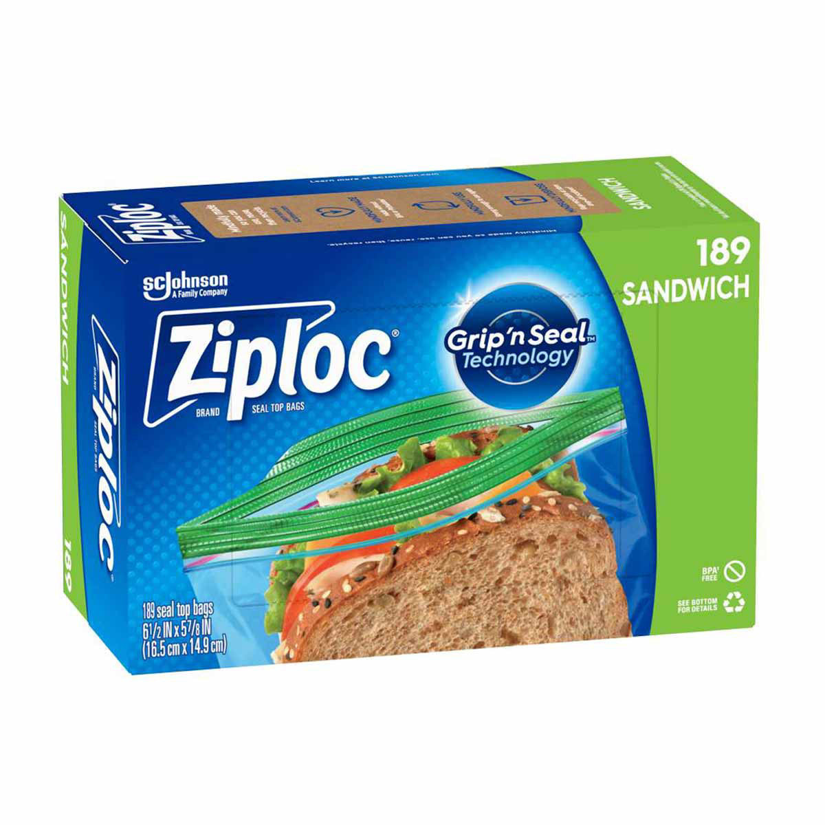 Ziploc Brand Sandwich Bags, with Grip 'n Seal Technology, 189 Count