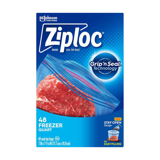 ZiplocÂ® Brand Freezer Bags with New Stay Open Design, Quart, 48 ct