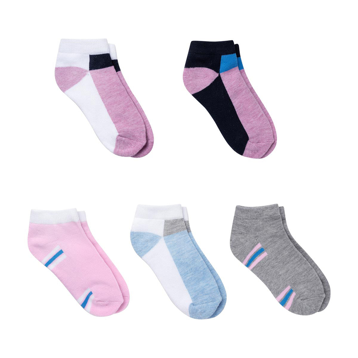 Kids Athletic No Show Socks, 5 ct, Assorted