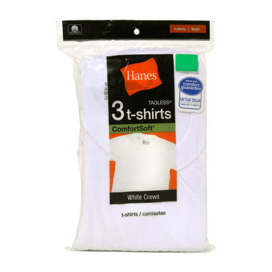 Hanes Boy's Tagless White Crew Neck T-Shirts, Small, 3 pk