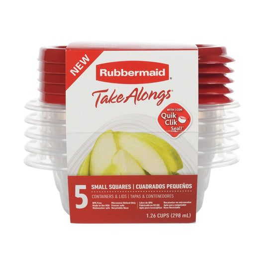 Rubbermaid TakeAlongs Small Squares Food Storage Containers With Lids, 1.26 cups - 5 pk