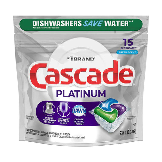Cascade Platinum ActionPacs Dishwasher Detergent, Fresh Scent, 15 ct