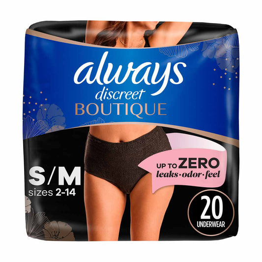 Always Discreet Boutique Incontinence Underwear, S/M (2-14), 20 ct