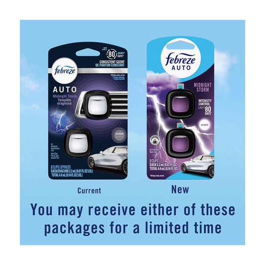 Febreze AUTO Air Freshener, Odor-Fighting Automotive Vent Clip, Midnight Storm Scent, 1 Count