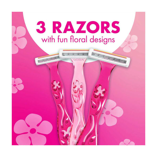 BIC Soleil Simply Smooth Women's Disposable Razors, 3 Blades With Moisture Strip For a Silky Smooth Shave, 3 Piece Razor Set