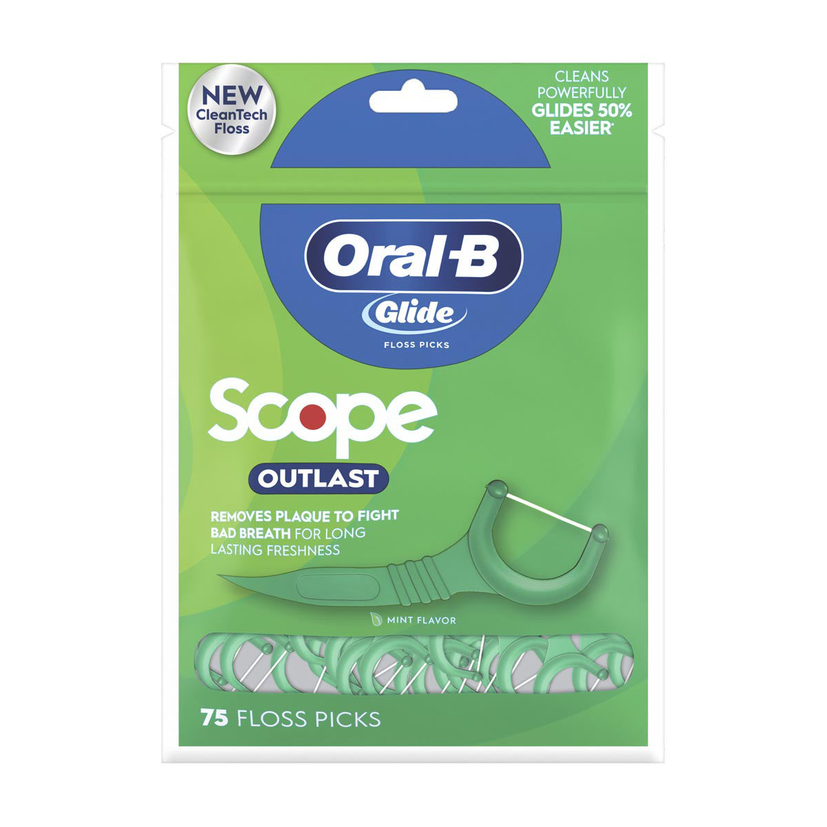 Oral-B Glide Mint Dental Floss Picks with Long Lasting Scope Flavor, 75 Picks