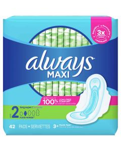 Always Maxi Daytime Pads with Wings, Size 2, Long, Unscented, 42 CT