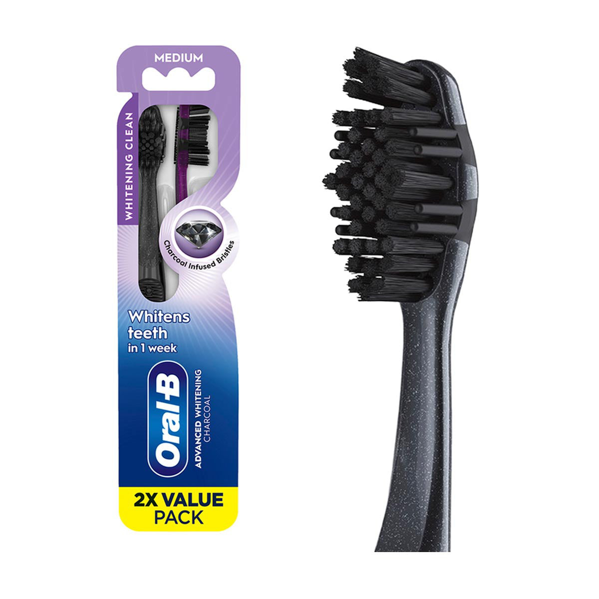 Oral-B Advanced Whitening Charcoal Toothbrushes, Medium, 2 ct